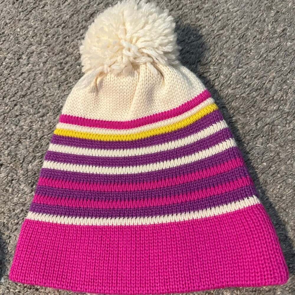 Meister Vintage Striped Pom Beanie Hat 100% Wool